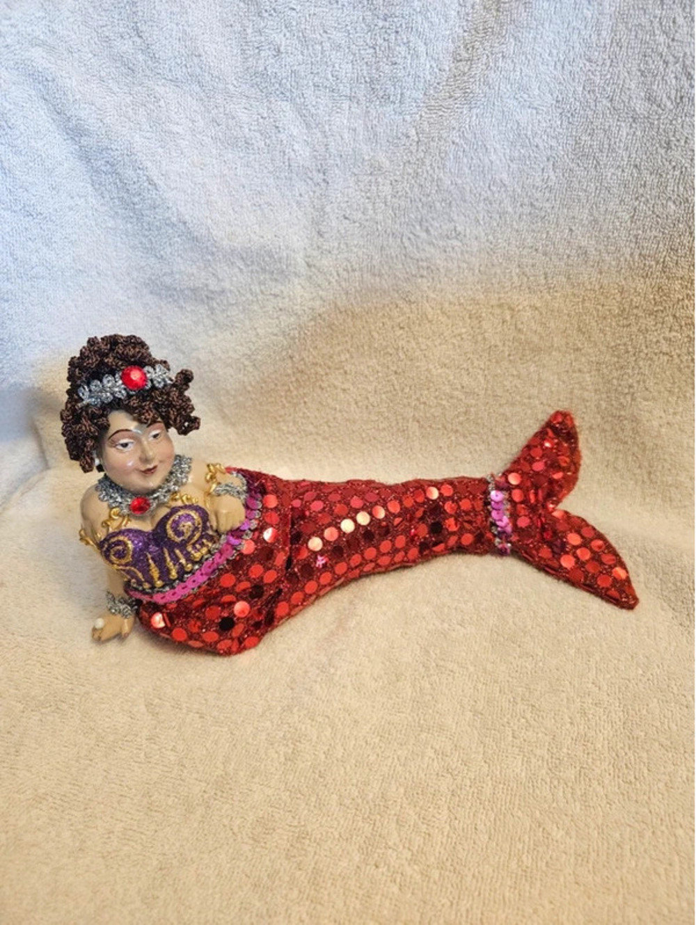 VTG Katherine's Collection Mermaid Doll 12" Red Sequin Whimsical Shelf Sitter